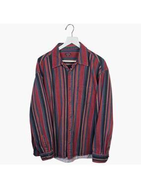 J Peterman Men's Heavy Weight Cotton Flannel Red Striped Shirt M-359 Sz XXL